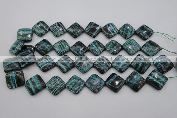 CSJ255 15.5 inches 20*20mm diamond dyed green silver line jasper beads