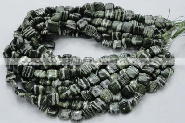 CSJ27 15.5 inches 12*12mm square green silver line jasper beads