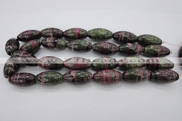 CSJ274 15.5 inches 15*30mm rice dyed green silver line jasper beads