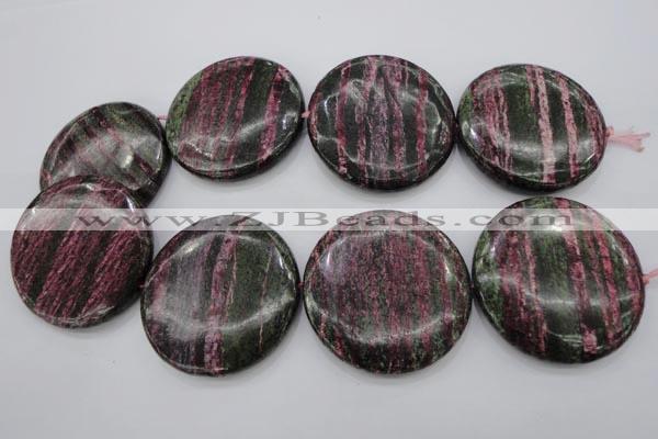 CSJ288 15.5 inches 50mm flat round dyed green silver line jasper beads