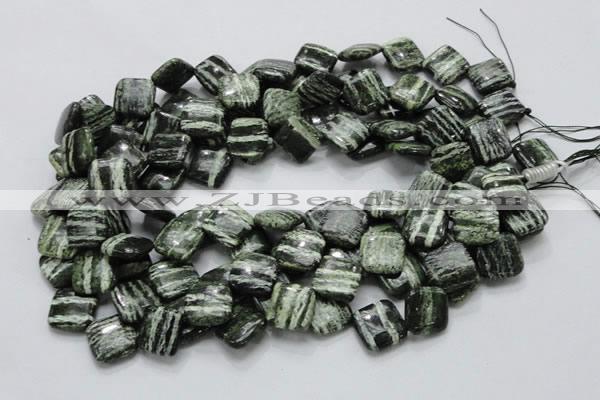 CSJ31 15.5 inches 15*15mm diamond green silver line jasper beads