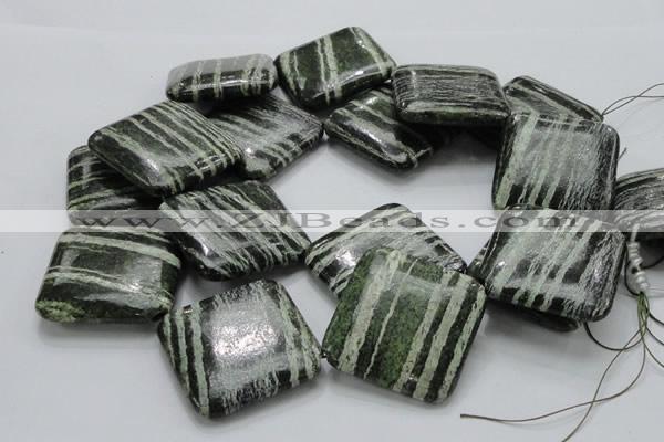 CSJ34 15.5 inches 40*40mm diamond green silver line jasper beads