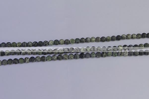 CSJ500 15.5 inches 4mm round matte green silver line jasper beads