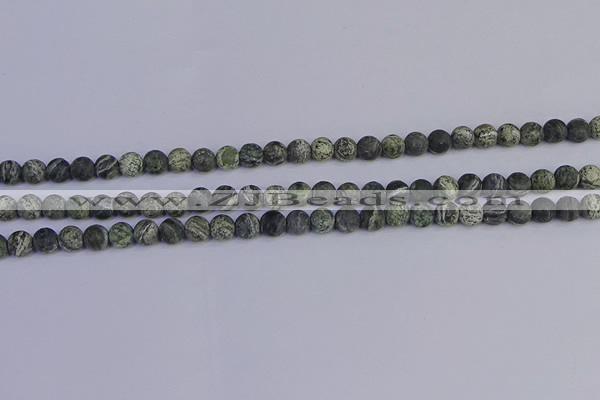 CSJ501 15.5 inches 6mm round matte green silver line jasper beads