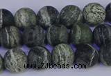 CSJ502 15.5 inches 8mm round matte green silver line jasper beads