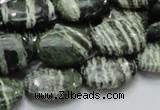 CSJ52 15.5 inches 13*18mm oval green silver line jasper beads
