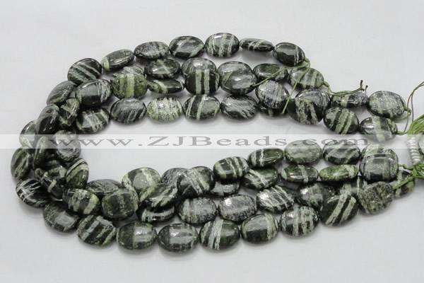 CSJ53 15.5 inches 15*20mm oval green silver line jasper beads