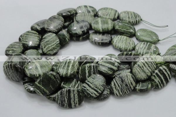 CSJ55 15.5 inches 22*30mm oval green silver line jasper beads