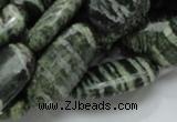 CSJ57 15.5 inches 15*30mm oval green silver line jasper beads