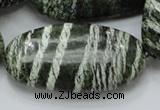 CSJ59 15.5 inches 25*50mm oval green silver line jasper beads