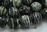 CSJ67 15.5 inches 14mm faceted round green silver line jasper beads