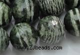 CSJ69 15.5 inches 20mm faceted round green silver line jasper beads