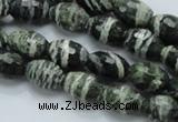 CSJ71 15.5 inches 10*14mm faceted rice green silver line jasper beads