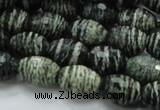 CSJ73 15.5 inches 11*16mm faceted rice green silver line jasper beads