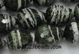 CSJ77 15.5 inches 15*20mm faceted teardrop green silver line jasper beads