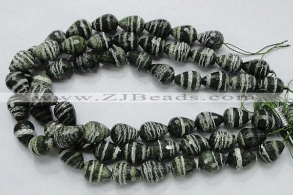 CSJ77 15.5 inches 15*20mm faceted teardrop green silver line jasper beads