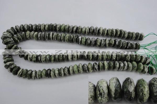 CSJ96 15.5 inches 6*12mm faceted rondelle green silver line jasper beads