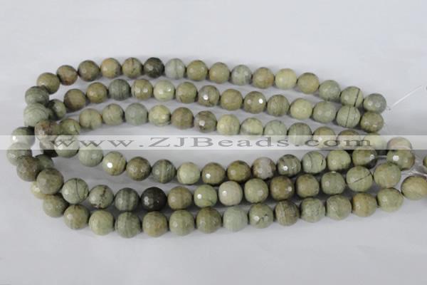 CSL112 15.5 inches 12mm faceted round silver leaf jasper beads