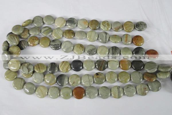 CSL116 15.5 inches 15mm flat round silver leaf jasper beads wholesale