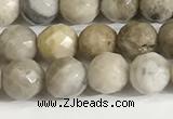 CSL157 15.5 inches 6mm faceted 

round sliver leaf jasper beads