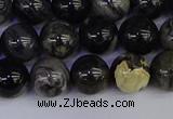 CSL213 15.5 inches 10mm round black silver leaf jasper beads