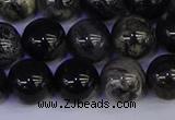CSL215 15.5 inches 14mm round black silver leaf jasper beads