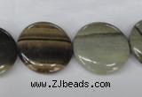 CSL32 15.5 inches 20mm flat round silver leaf jasper beads wholesale