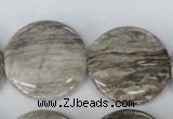 CSL35 15.5 inches 30mm flat round silver leaf jasper beads wholesale