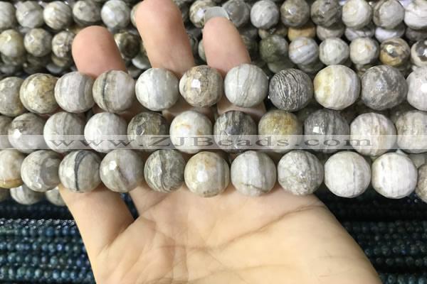 CSL96 15.5 inches 14mm faceted round sliver leaf jasper beads