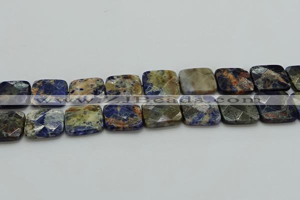 CSO785 15.5 inches 25*25mm faceted square orange sodalite beads