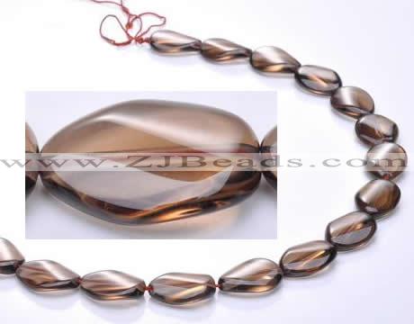 CSQ03 13*18mm twisted oval natural smoky quartz beads Wholesale