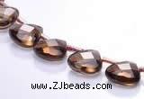 CSQ04 10mm faceted flat teardrop natural smoky quartz beads