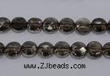 CSQ122 8mm faceted flat round grade AA natural smoky quartz beads