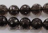 CSQ132 15.5 inches 16mm faceted round grade AA natural smoky quartz beads