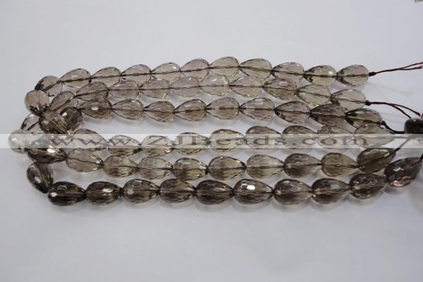 CSQ138 12*18mm faceted teardrop grade AA natural smoky quartz beads