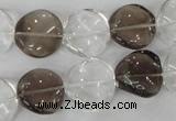 CSQ153 15.5 inches 16mm twisted coin white crystal & smoky quartz beads