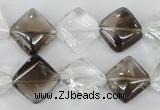 CSQ154 15.5 inches 14*14mm diamond white crystal & smoky quartz beads