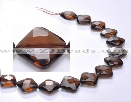 CSQ23 AB grade 16*16mm faceted rhombic natural smoky quartz bead