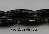 CSQ262 15.5 inches 10*30mm faceted rice natural smoky quartz beads