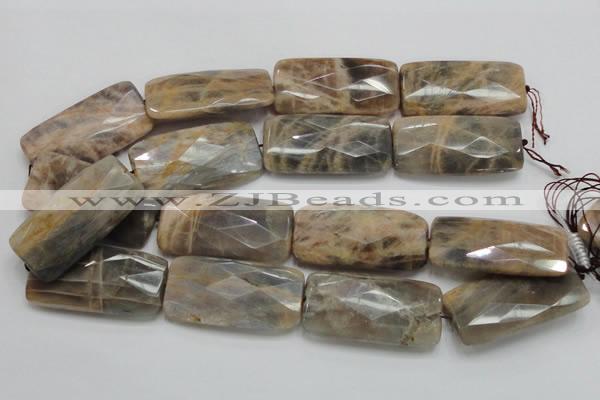 CSS117 15.5 inches 25*50mm faceted rectangle natural sunstone beads