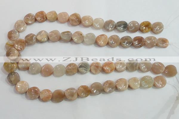 CSS255 15.5 inches 14mm twisted coin natural sunstone beads