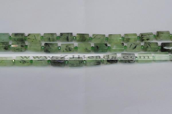 CTB205 15.5 inches 10*15mm faceted tube green rutilated quartz beads