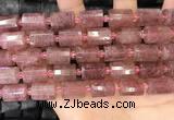 CTB222 15.5 inches 10*14mm faceted tube strawberry quartz beads