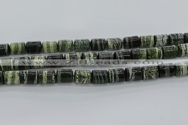 CTB527 15.5 inches 10*13mm triangle green silver line jasper beads