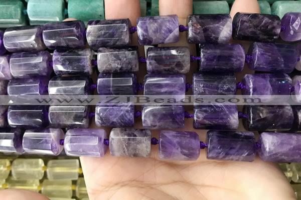CTB618 15.5 inches 11*16mm - 12*18mm faceted tube amethyst beads