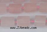CTB731 15.5 inches 6*10mm - 8*12mm faceted tube rose quartz beads