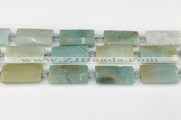 CTB851 13*25mm - 15*28mm faceted flat tube amazonite beads