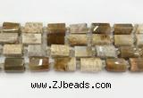 CTB890 15.5 inches 13*25mm - 14*19mm faceted tube fossil coral beads