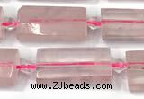 CTB922 13*25mm - 15*28mm faceted flat tube rose quartz beads