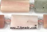 CTB923 13*25mm - 15*28mm faceted flat tube pink opal beads